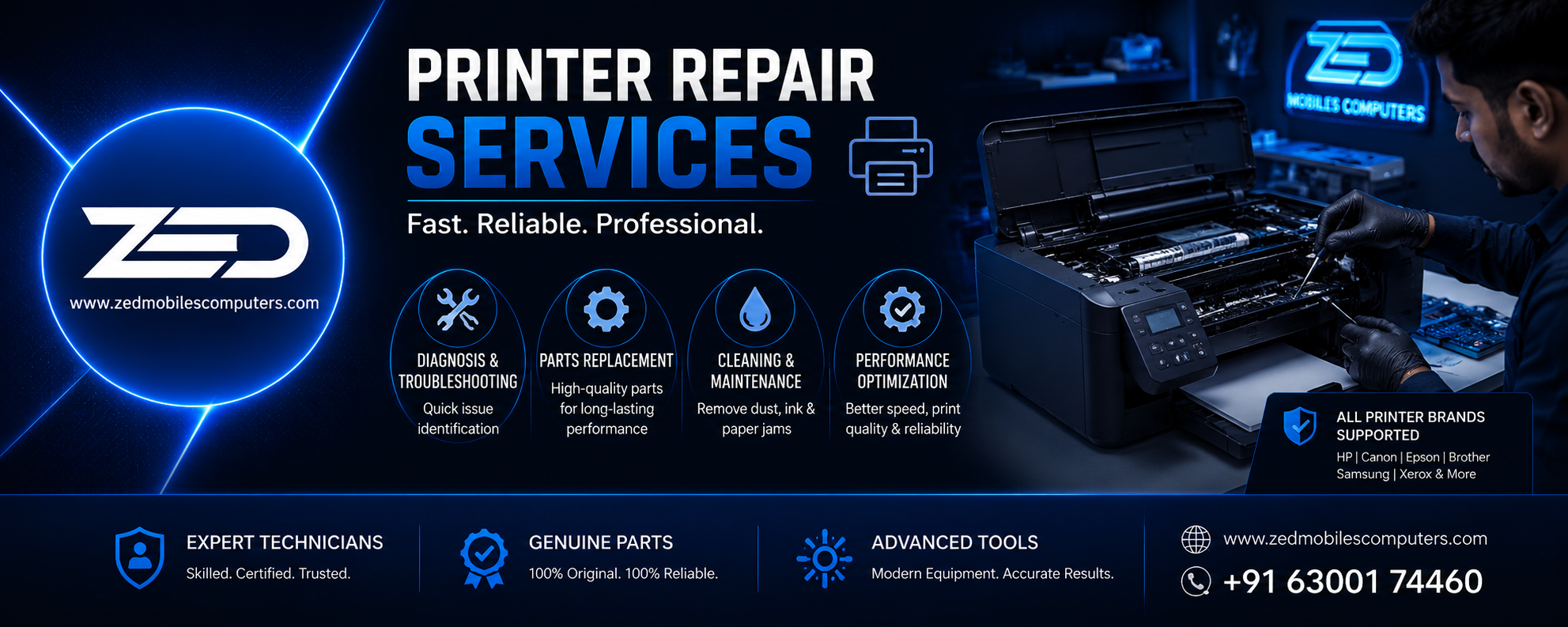Printer Repair services at zed mobiles computers